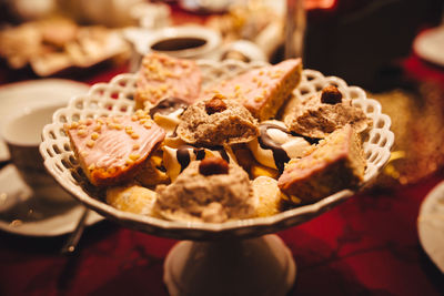 Close-up of dessert in plate on table