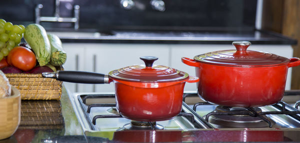 Close-up of red pots