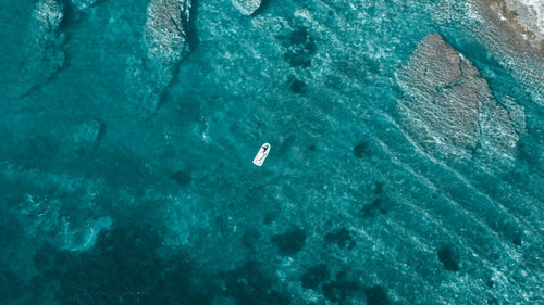 Aerial view of boat in sea