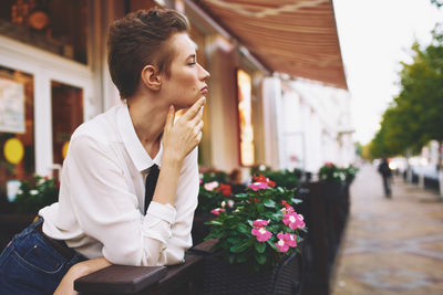 Young woman looking away