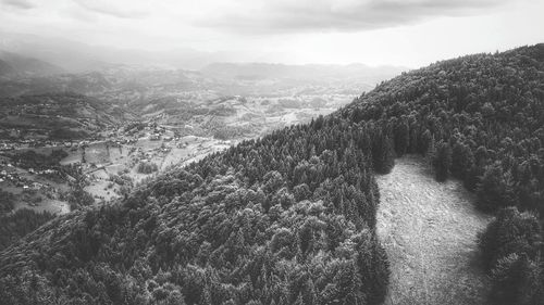 High angle view of land against sky