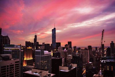 City lit up at sunset