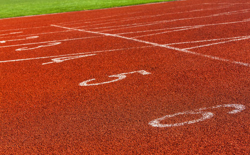 Red markings on the racetrack at the stadium