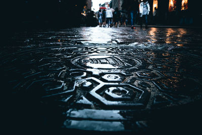 Wet street in city during rainy season