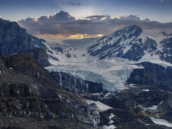 A glacier tongue at the top of the mountain in canada