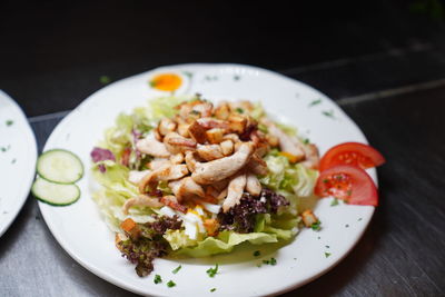 High angle view of meal served in plate