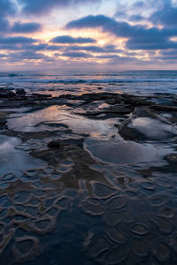 Scenic view of sea against sky during sunset