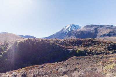 Scenic view of mountains against clear sky