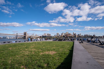 View of city against cloudy sky