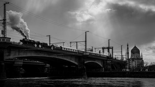 Steam locomotive with great light on drawbridge