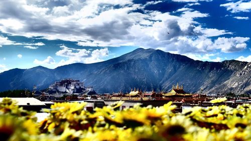 Scenic view of mountains against sky