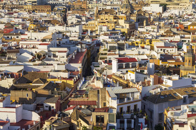 High angle view of buildings in city