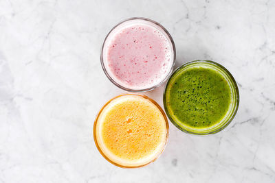 High angle view of drink on table