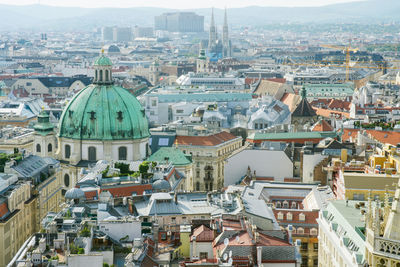 High angle view of buildings in city