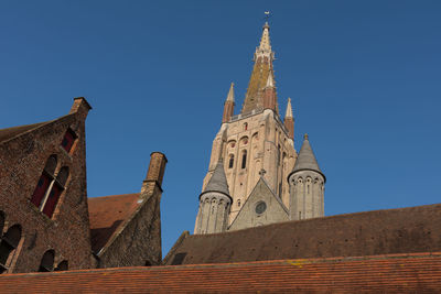 Low angle view of temple against clear blue sky