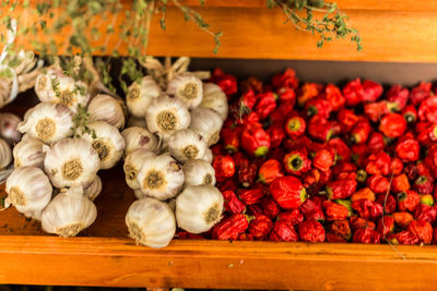 Close-up of various vegetables in shelf