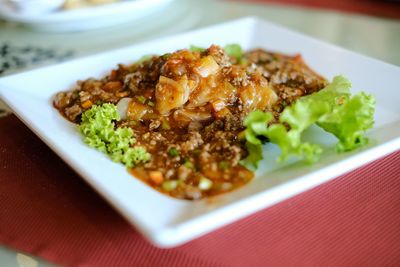 Close-up of meal served in plate