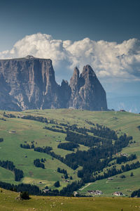 Scenic view of landscape and mountains against sky