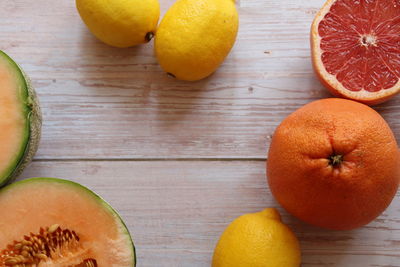 High angle view of oranges on table