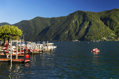 Moored boats by the lake