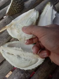 High angle view of person preparing food