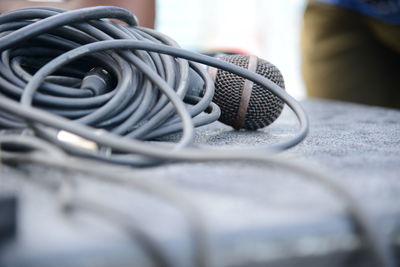 Close-up of telephone on table
