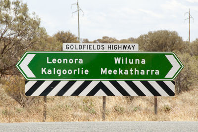 Close-up of road sign on field