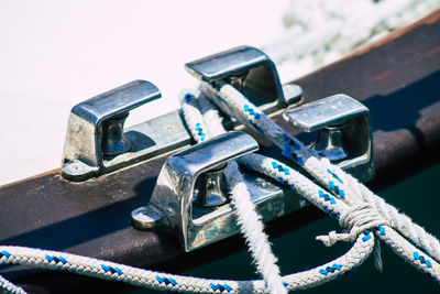 Close-up of old boat moored