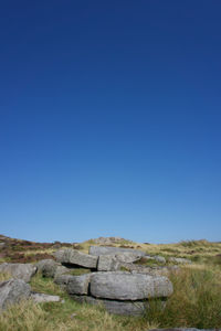 Scenic view of land against clear blue sky