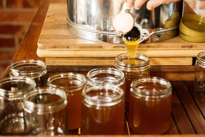 High angle view of drink on table