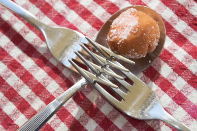 High angle view of dessert on table