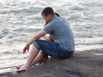 High angle view of woman in sea