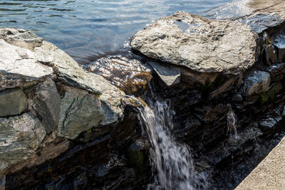 High angle view of rocks in sea