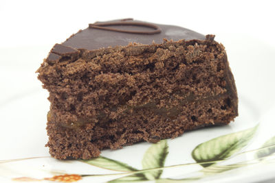 Close-up of chocolate cake in plate