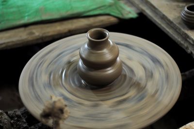 High angle view of pottery wheel