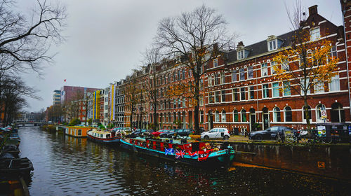 Boats on canal in amsterdam