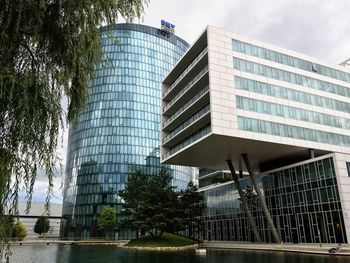 Low angle view of modern building against sky