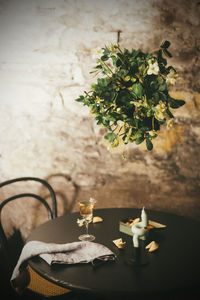 Close-up of white rose on table