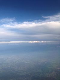 Aerial view of sea against cloudy sky