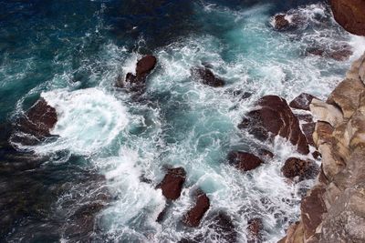 High angle view of wave in sea