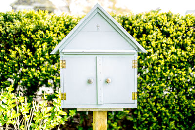 Close-up of birdhouse