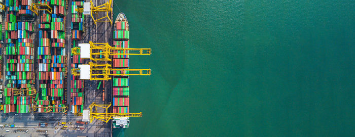 Directly above shot of cargo containers at harbor