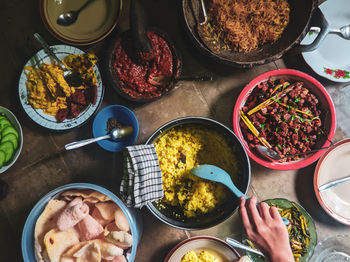 High angle view of food on table