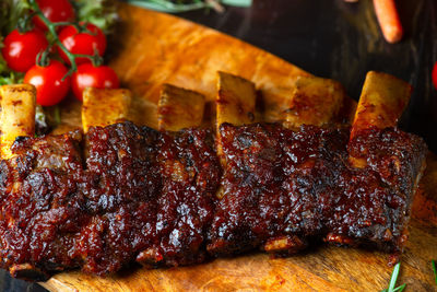 Close-up of meat on barbecue grill