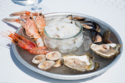 High angle view of food in plate on table