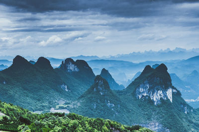 Panoramic view of landscape and mountains against sky