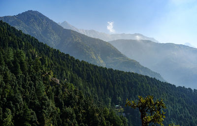 Scenic view of tree mountains against sky