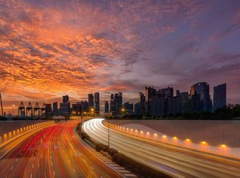 Light trails on road at night