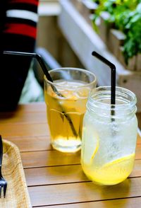 Close-up of drinks on table