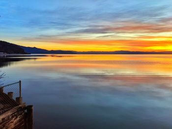 Scenic view of lake against sky during sunset